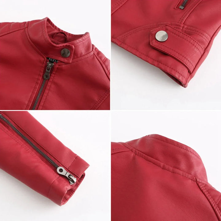 Fashionable women's jacket designed with a stand collar and multiple zip pockets. Versatile and modern appeal.