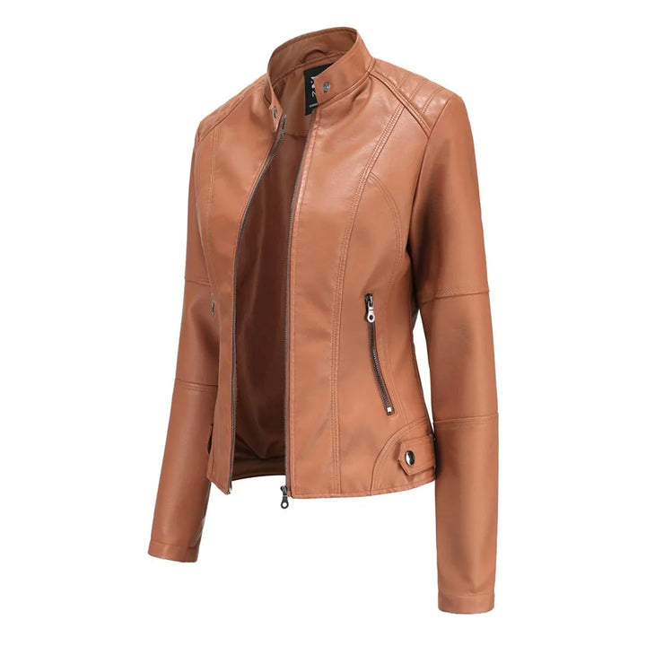 Smart women's jacket with a stand collar and secure zip pockets. Enhances any outfit, offering chic style.