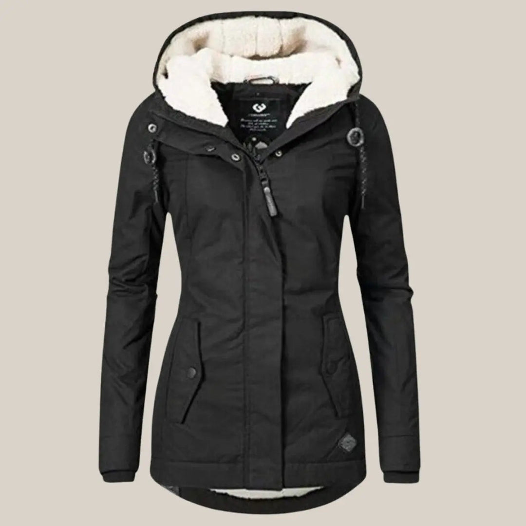 Casual women's fleece-lined hooded quilted coat, perfect everyday outerwear for chilly days.