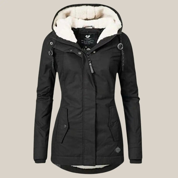 Casual women's fleece-lined hooded quilted coat, perfect everyday outerwear for chilly days.