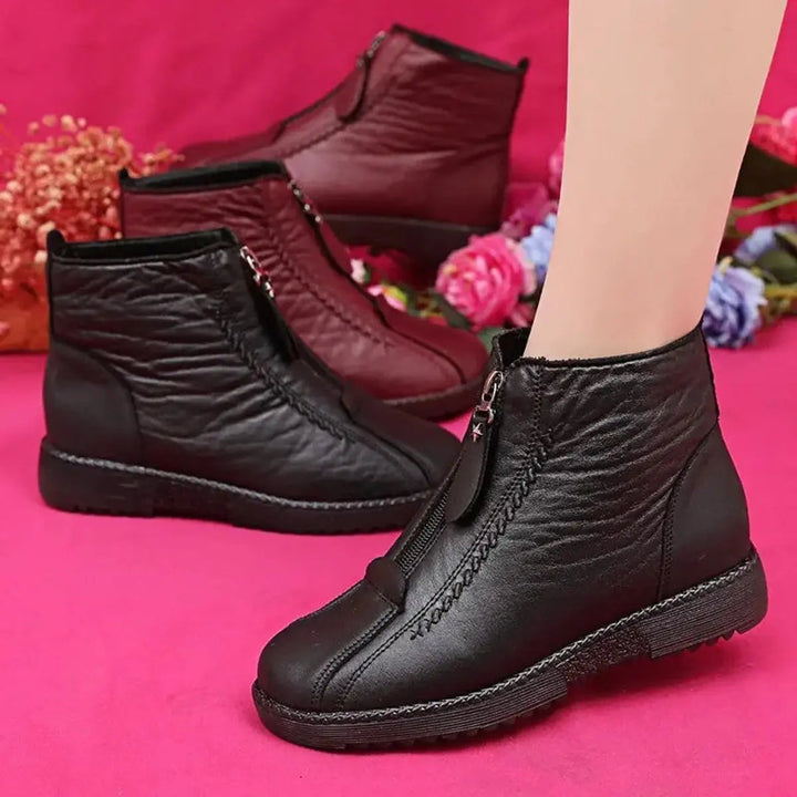 Stylish women's zip-up ankle boots, non-slip & warm, perfect for fall fashion and winter comfort.