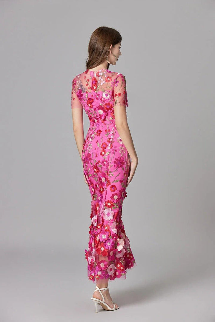 Formal Scarlett floral applique maxi dress, sleeveless, for special occasion elegance.