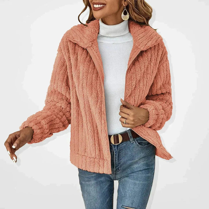 Warm women's zip-up fluffy quilted jacket, a perfect autumn & winter coat for everyday casual wear.