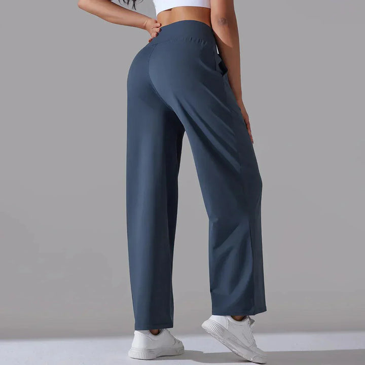 Women's high-waist wide-leg yoga pants; chic flared fit; soft, breathable fabric; ideal for yoga, gym, or casual wear.