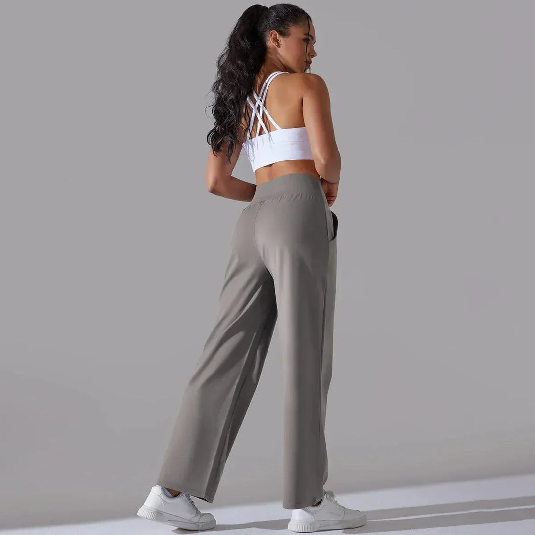 Women's high-waist wide-leg yoga pants; chic flared fit; soft, breathable fabric; ideal for yoga, gym, or casual wear.