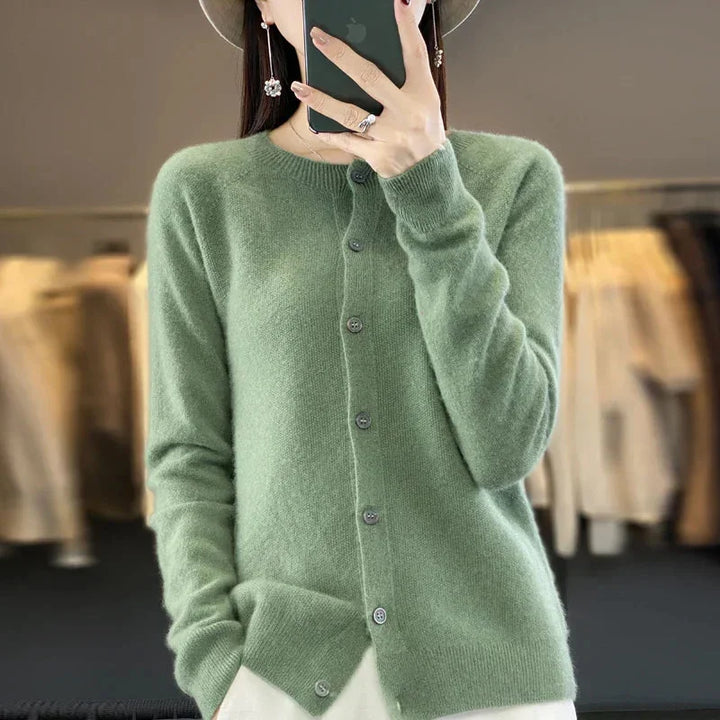 Women's cozy knit button-front cardigan sweater, a stylish & comfortable layering piece.
