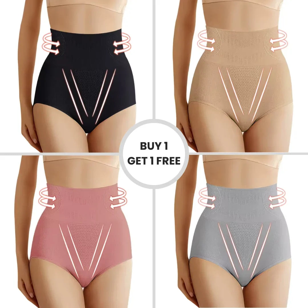 Seamless women's high-waist tummy control body shaper for an invisible smooth under clothes.