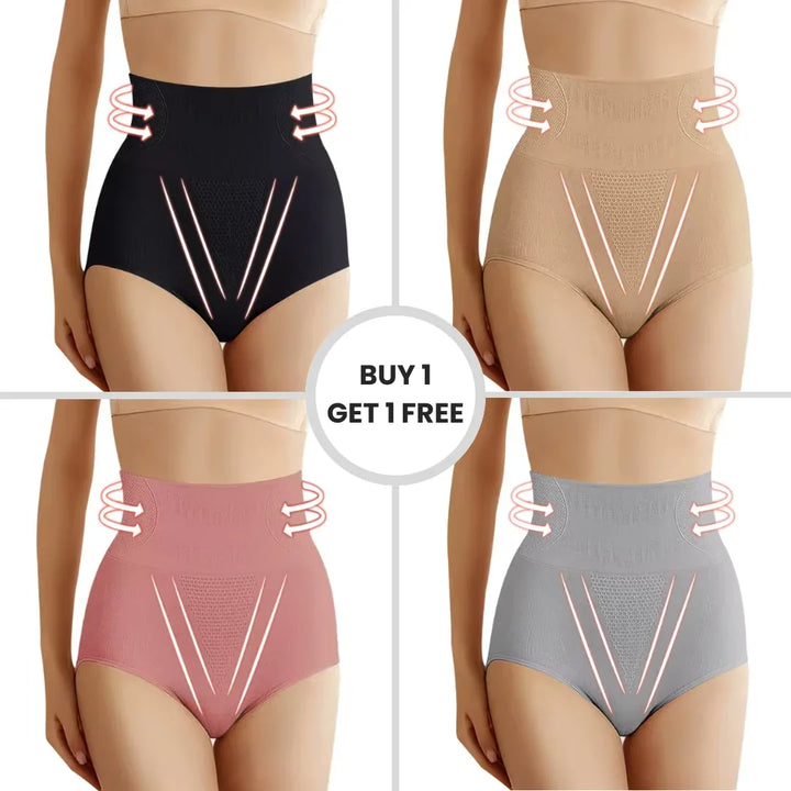 Seamless women's high-waist tummy control body shaper for an invisible smooth under clothes.