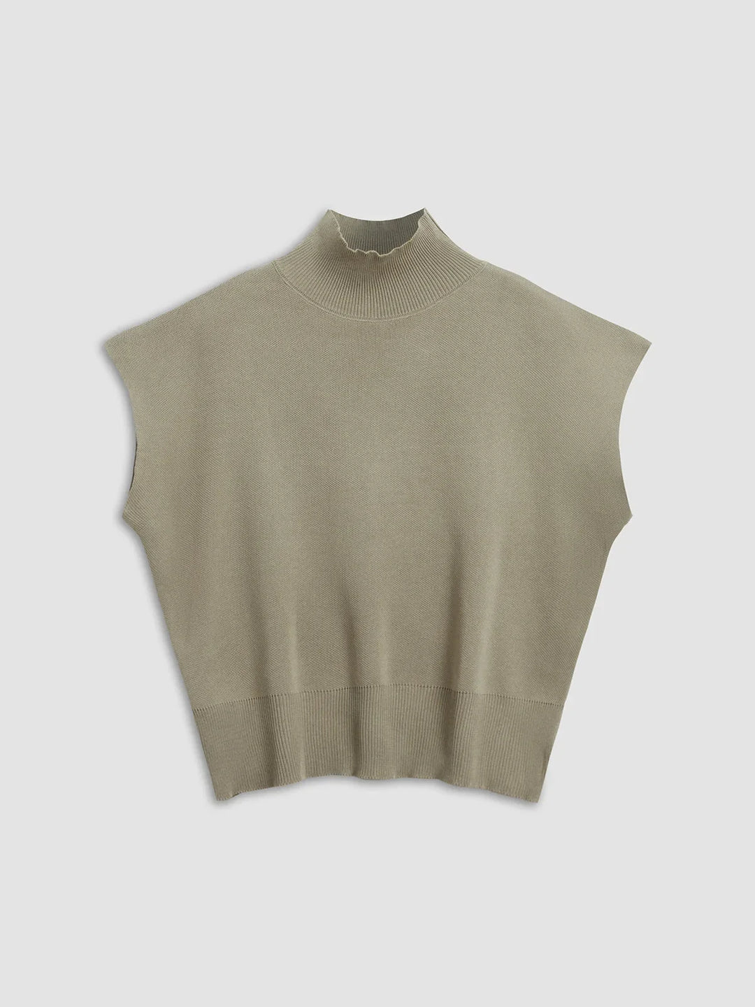 Sophisticated women's top: mock neck, padded cap sleeves, structured knitwear for versatile fashion.