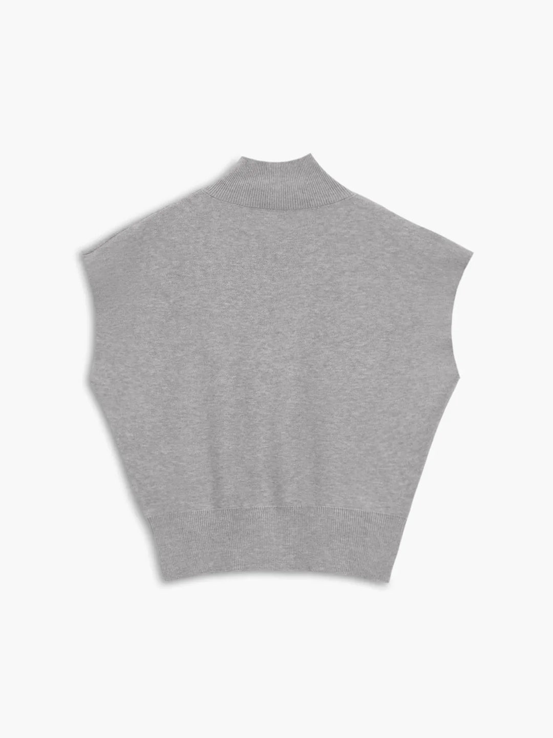 Sophisticated women's mock neck top with padded cap sleeves, a modern knit for elegant dressing.