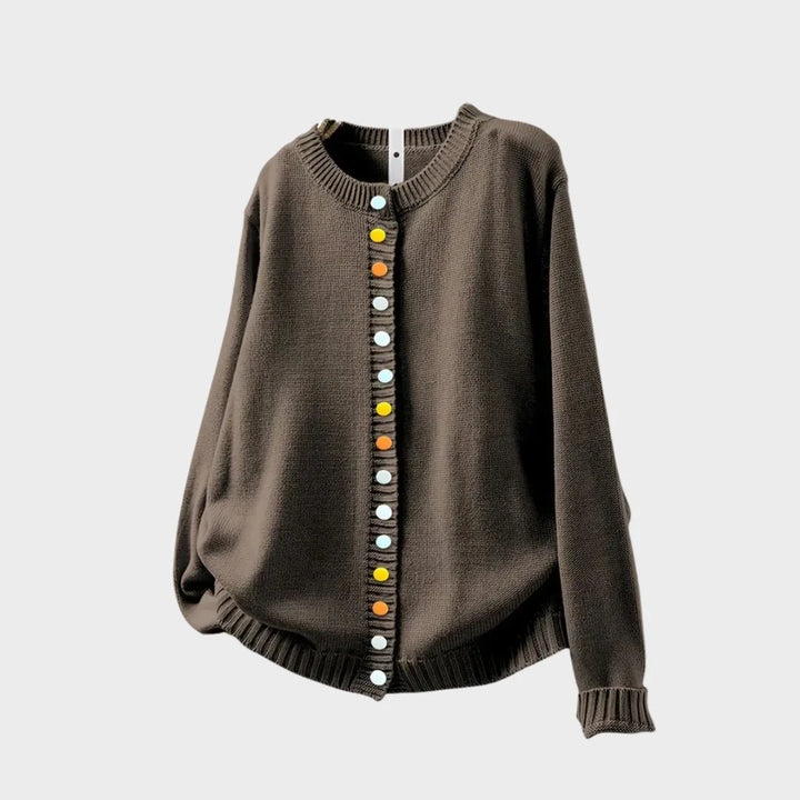Comfortable women's relaxed fit cardigan sweater, ideal for everyday casual wear & versatile layering.