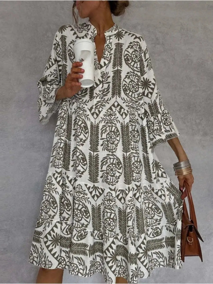 Casual loose fit floral print mini tunic dress for women, great for summer, beach, or everyday comfort.