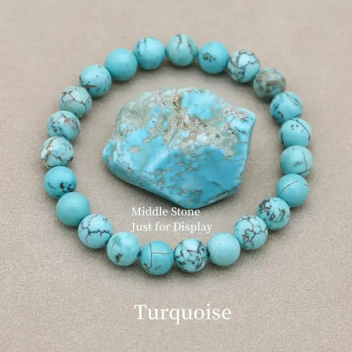 Natural turquoise stone beaded stretch bracelet for women. Comfortable and stylish fashion jewelry.