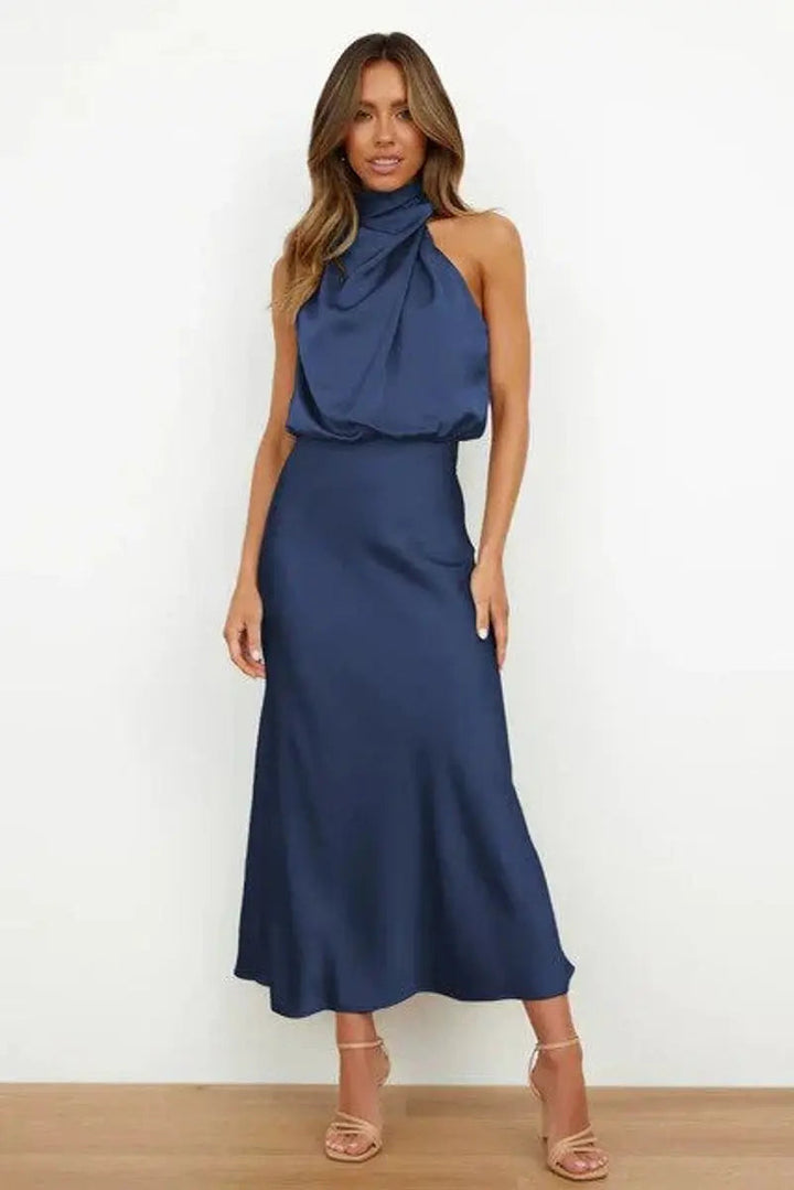 Sophisticated women's off-shoulder midi dress, perfect for cocktail & evening parties.