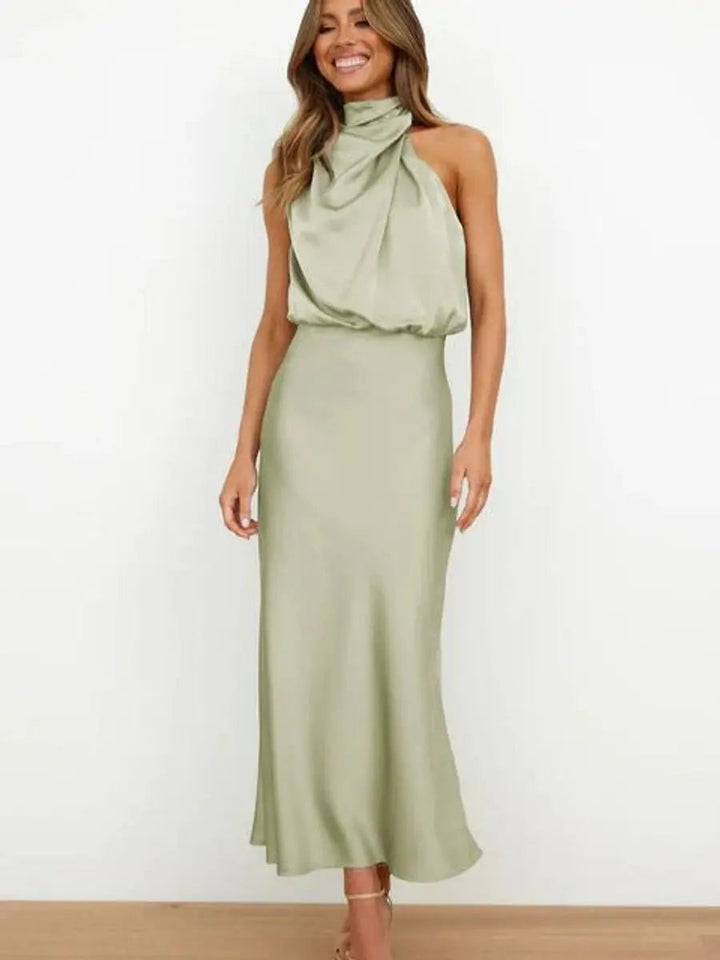 Chic women's off-shoulder midi cocktail dress, a fashionable and elegant party outfit.