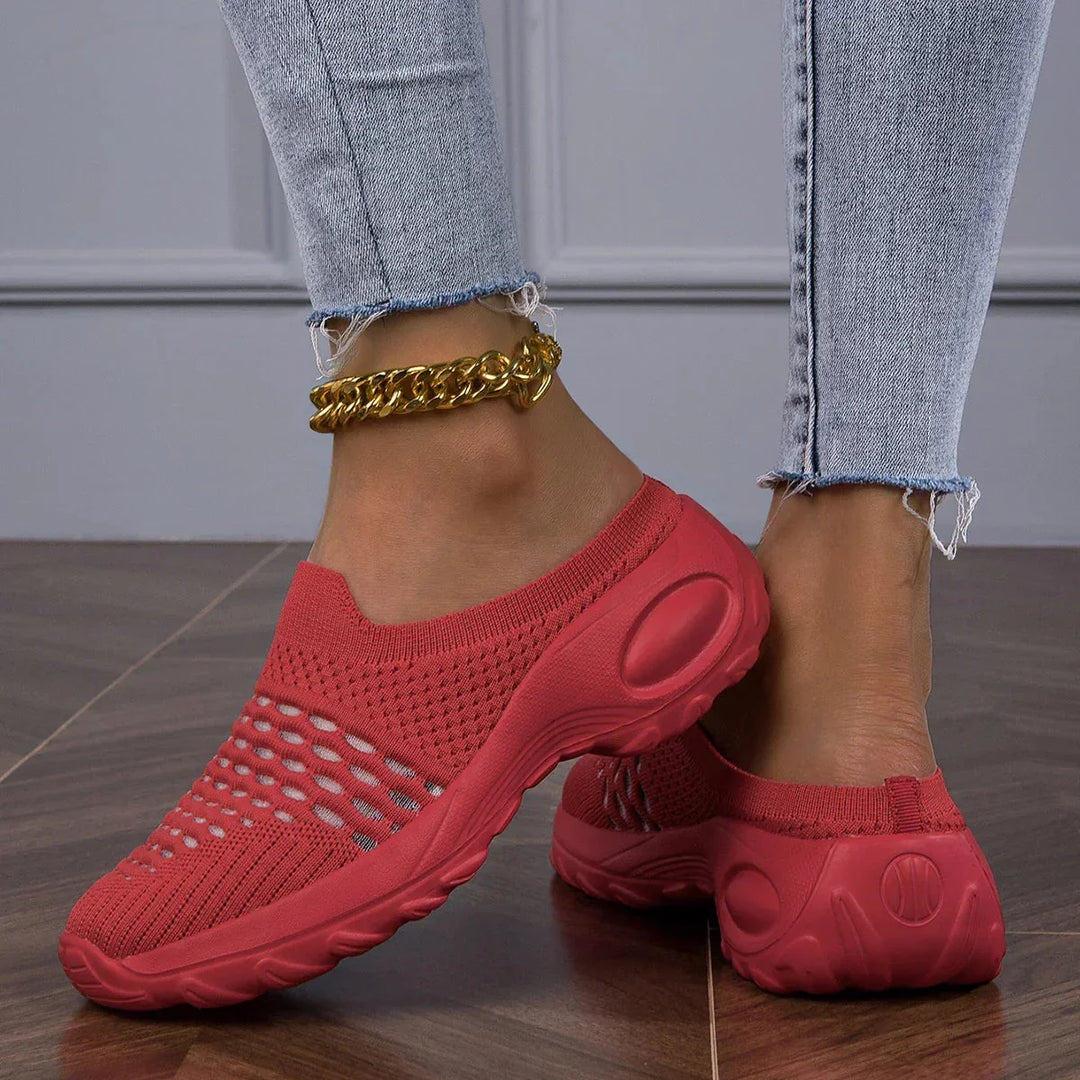 Comfortable women's slip-on walking sneakers. Cushioned design for all-day support & casual activities.