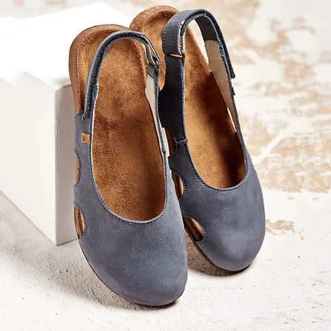 Closed-toe women's orthopedic sandals with soft cushioning and adjustable slingback for superior comfort & fit.