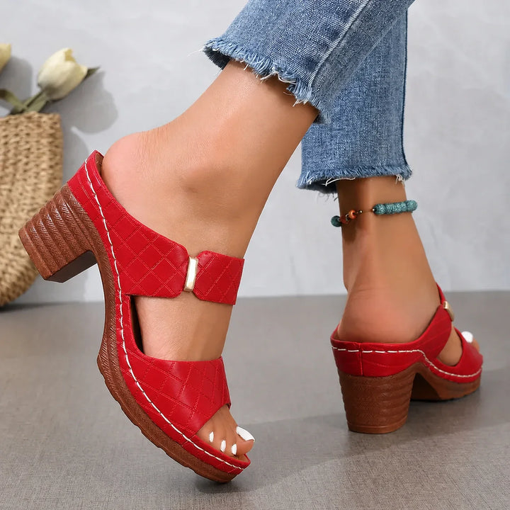 Women's orthopedic summer sandals featuring a chic quilted design, platform, and block heel.