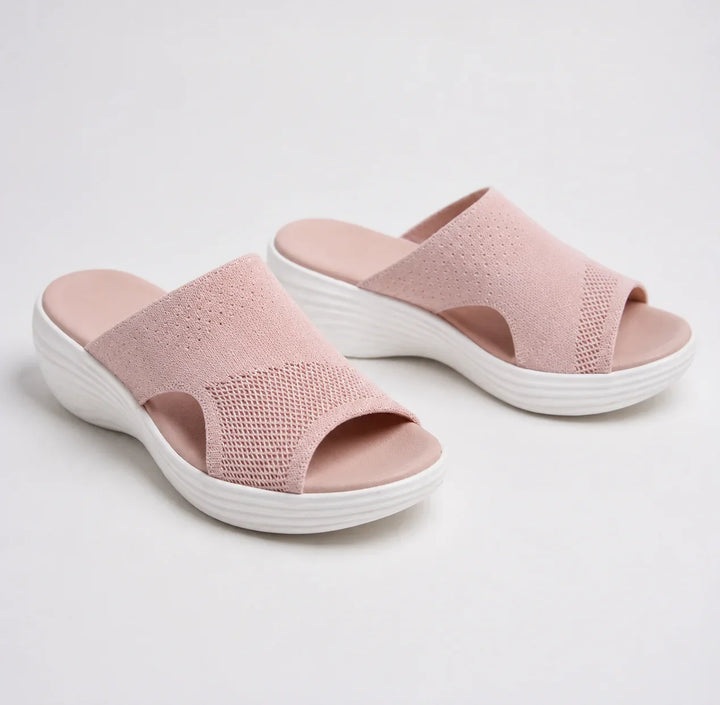 Women's orthopedic slide sandals with open-toe wedge sole, offering arch support & comfort for summer casual wear.