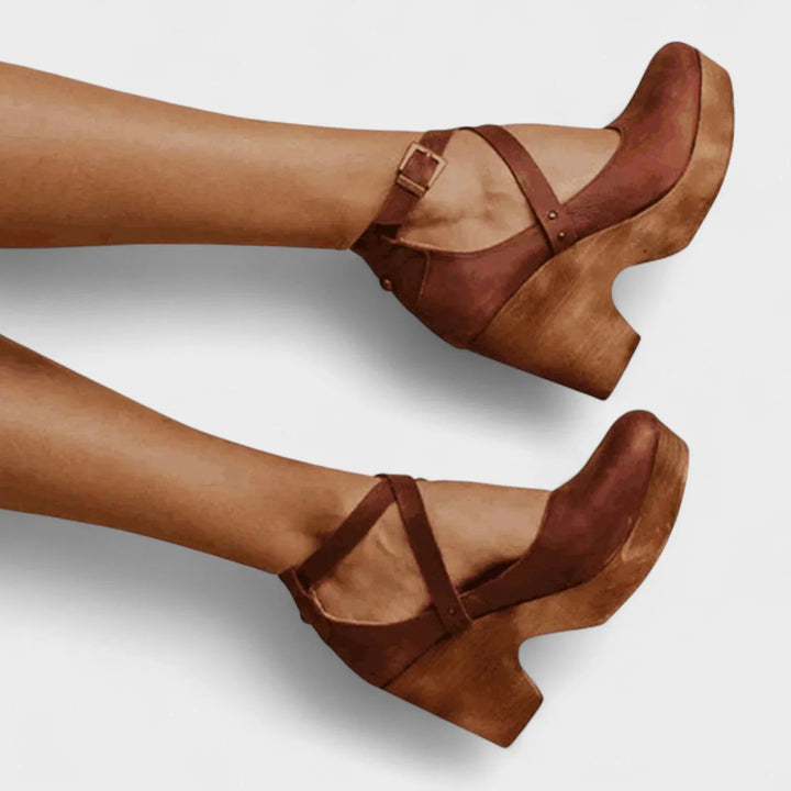 Stylish women's closed-toe platform sandals with orthopedic support & ankle strap buckle for elegant, comfortable walking.