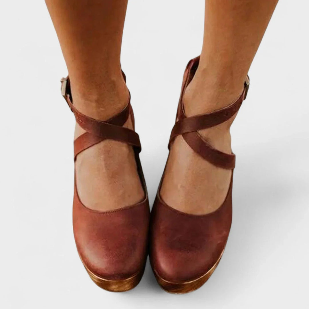 Comfortable women's orthopedic platform sandals, closed toe, with supportive ankle strap buckle for all-day wear.