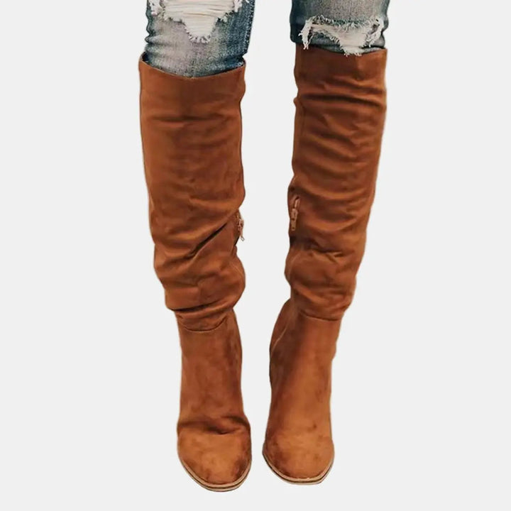 Stylish women's tall over-the-knee boots featuring a comfortable block heel. Ideal for chic fashion.