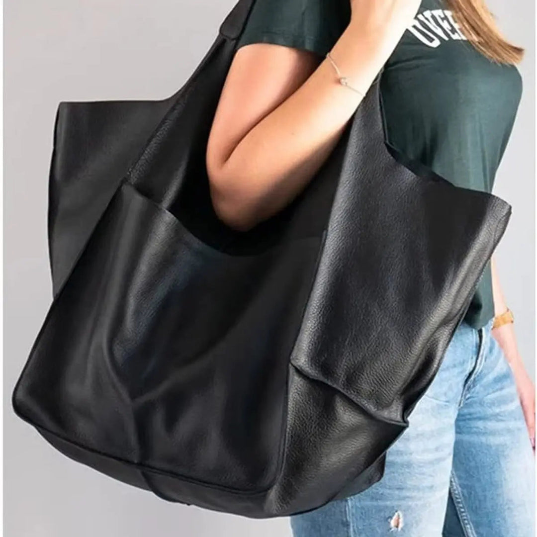 Stylish brown faux leather shoulder bag for women, magnetic closure, large.