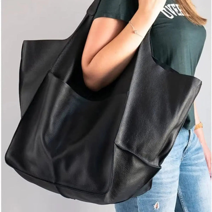 Stylish brown faux leather shoulder bag for women, magnetic closure, large.
