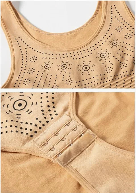 Women's perforated scoop neck shaping bodysuit. Seamless, smooth control for comfort.