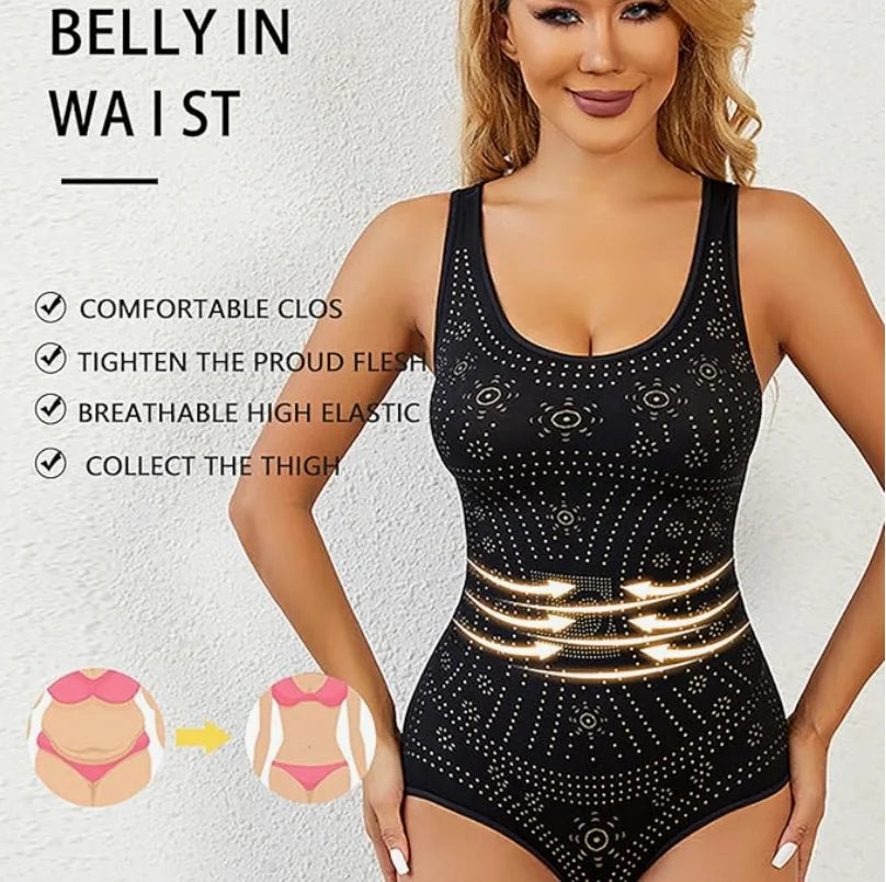 Sleeveless scoop neck perforated shaping bodysuit for women. Seamless, smooth, and comfortable control.