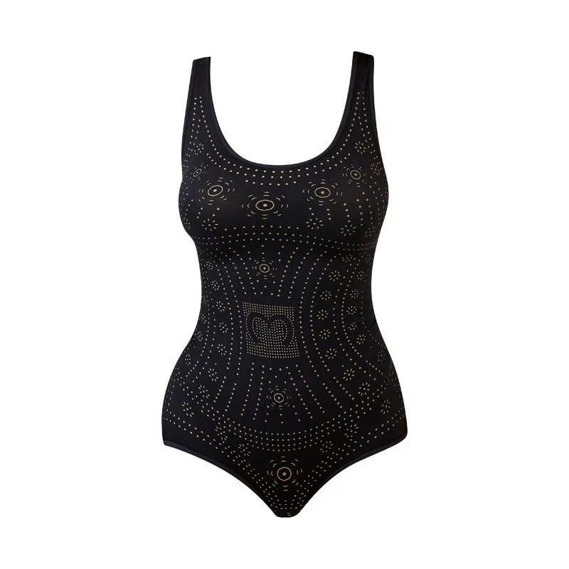 Seamless women's shaping bodysuit with scoop neck & control. Perforated for smooth comfort.