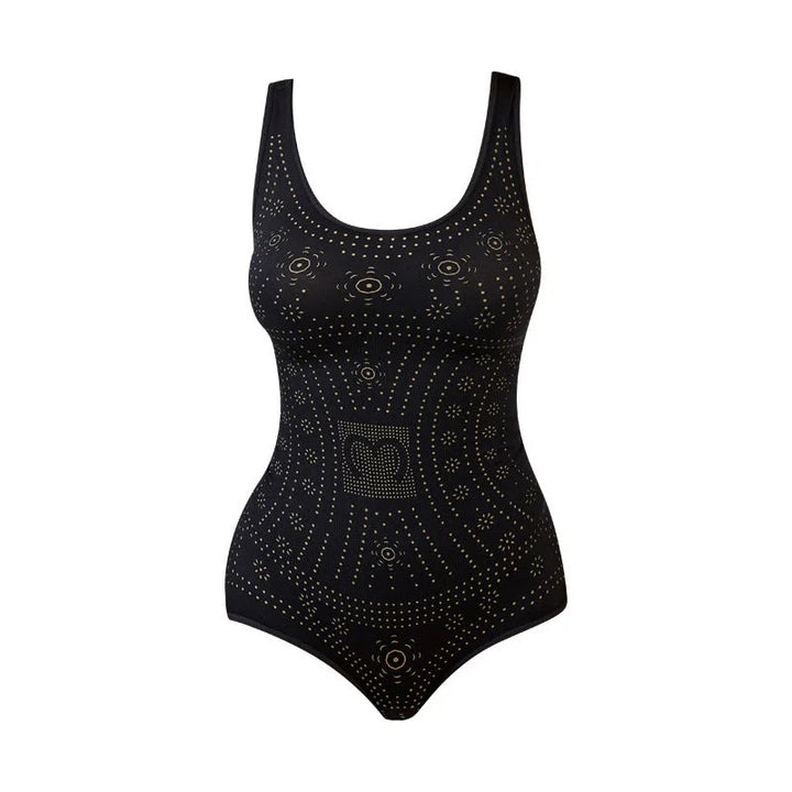 Seamless women's shaping bodysuit with scoop neck & control. Perforated for smooth comfort.