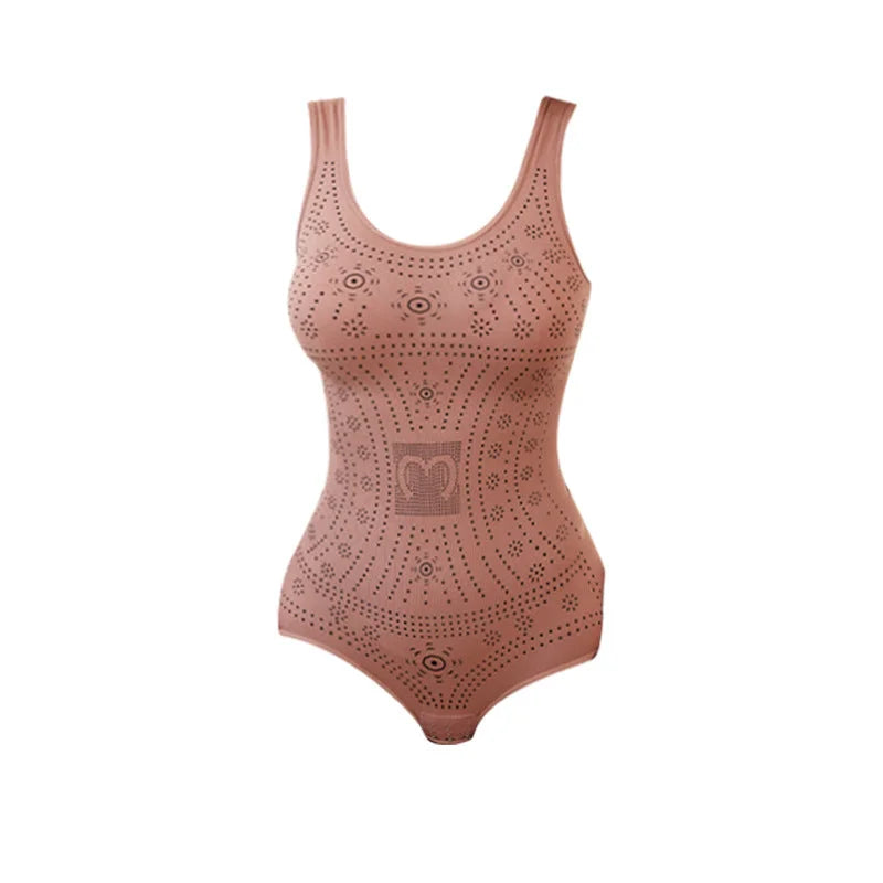 Stylish women's scoop neck perforated bodysuit, offering smooth shaping & sculpting support.