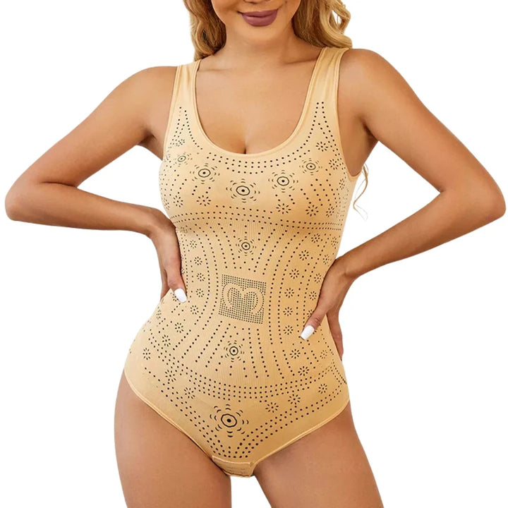 Women's scoop neck shaping bodysuit, perforated for comfort. Smooth & sculpts figure.