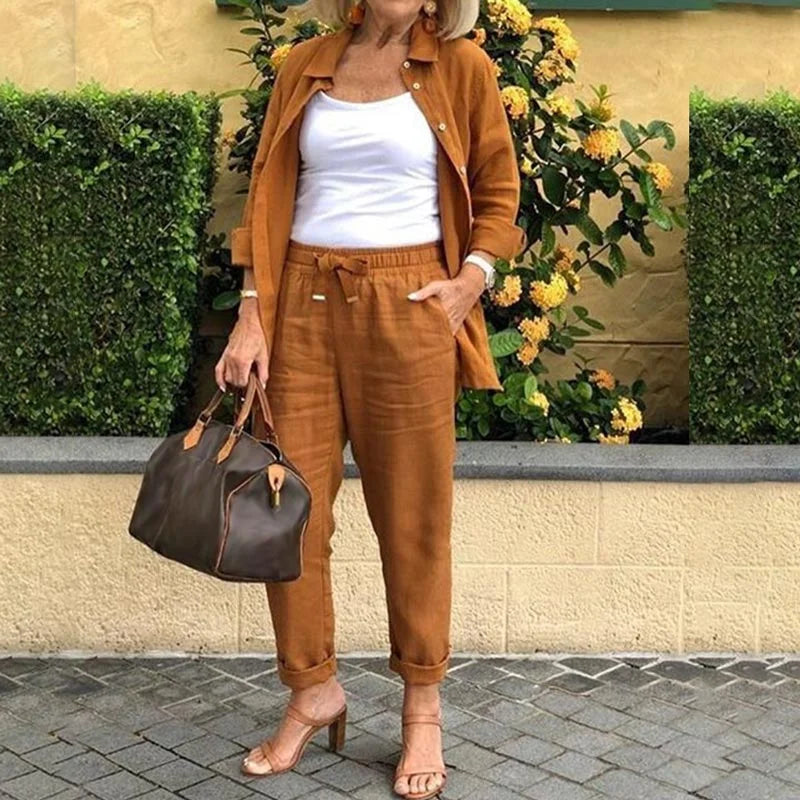 Women's pink casual denim jacket, part of a chic two-piece matching set, perfect for spring/summer style.