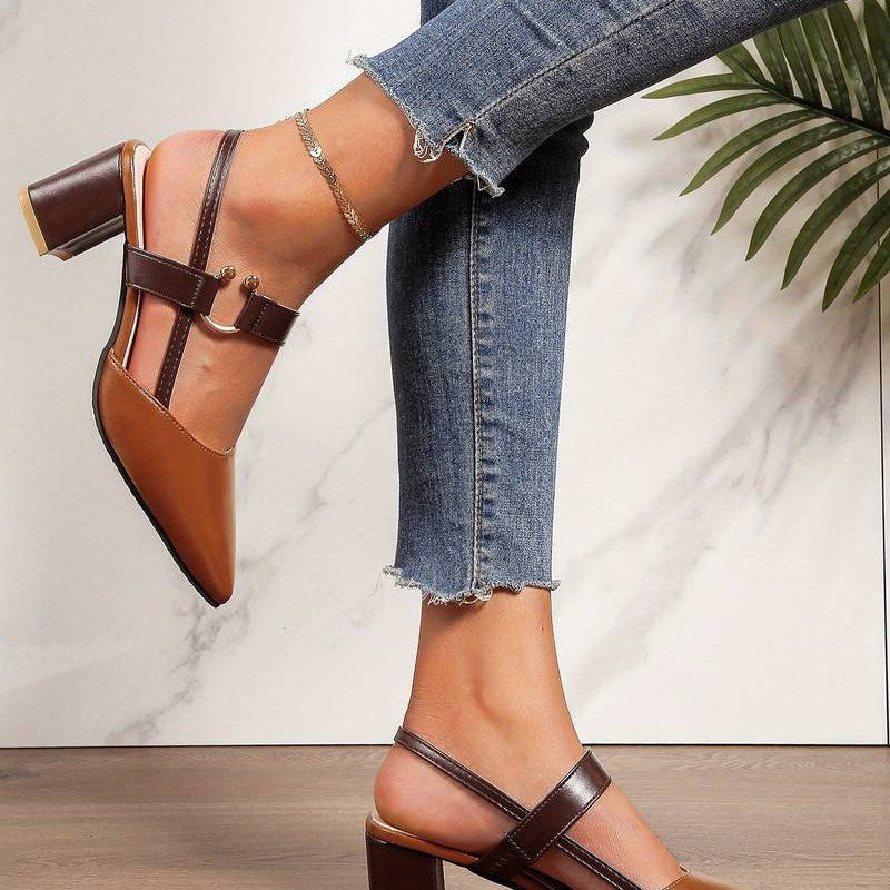 "Women's pointed toe slingback block heels, orthopedic comfort, low block heel, elegant design, versatile footwear."