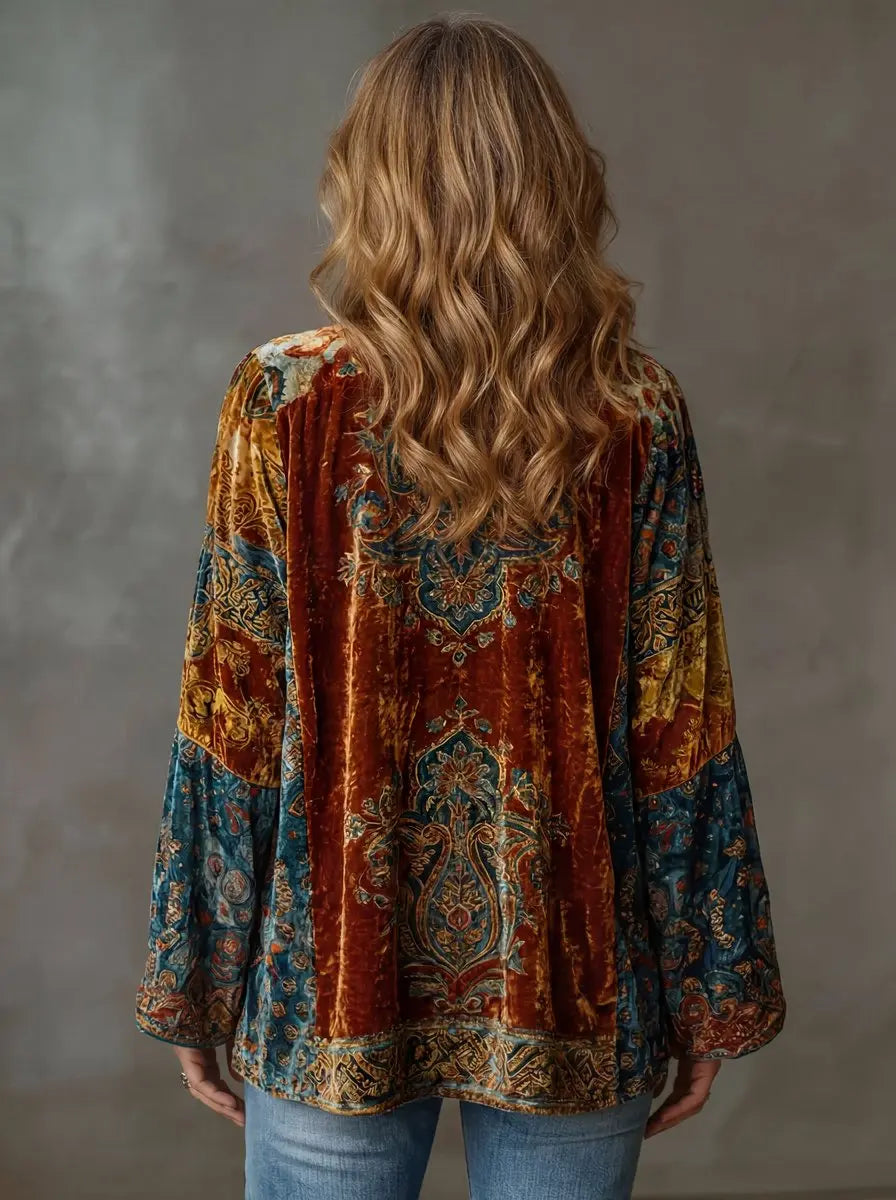 Women's quilted boho vintage kimono jacket, longline outerwear perfect for fall and winter layered style.