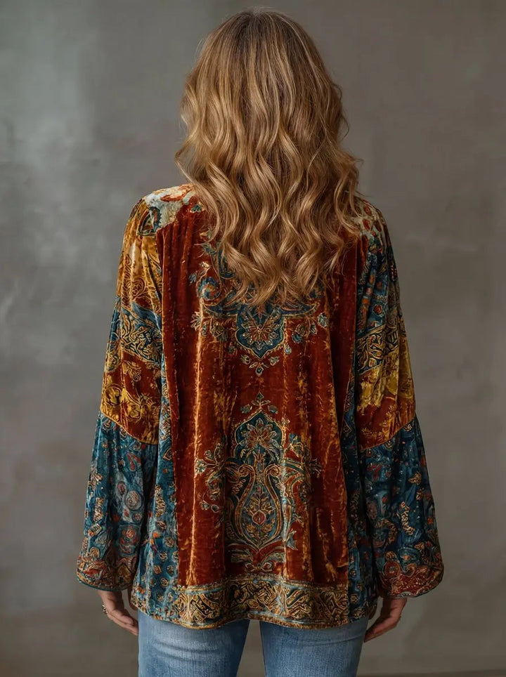 Women's quilted boho vintage kimono jacket, longline outerwear perfect for fall and winter layered style.