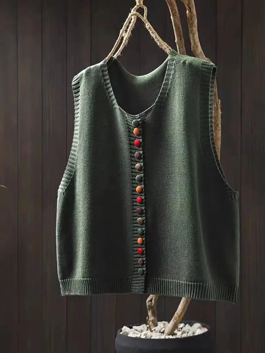 Comfortable women's relaxed-fit knit vest, a stylish sleeveless layering piece for daily wear.