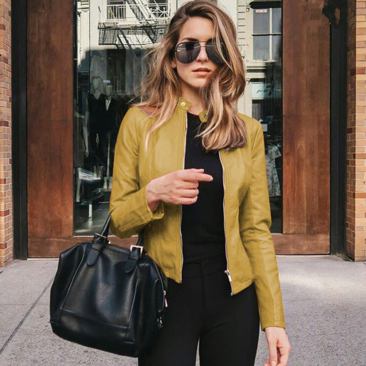 Women's sleek slim fit zip-up jacket, a versatile outerwear piece for casual chic style.