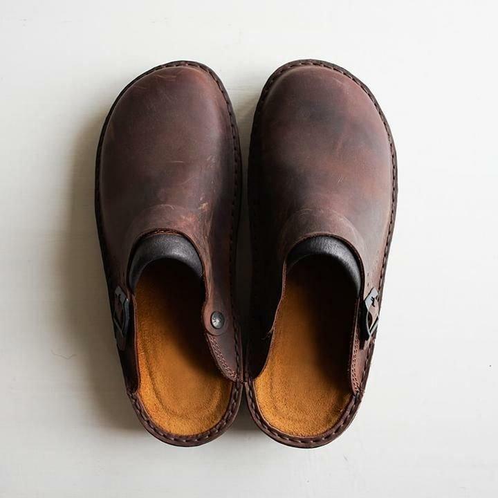 "Women's Slip-On Leather Mules, side view; minimalist design, luxury leather finish, comfortable fit for style and ease."