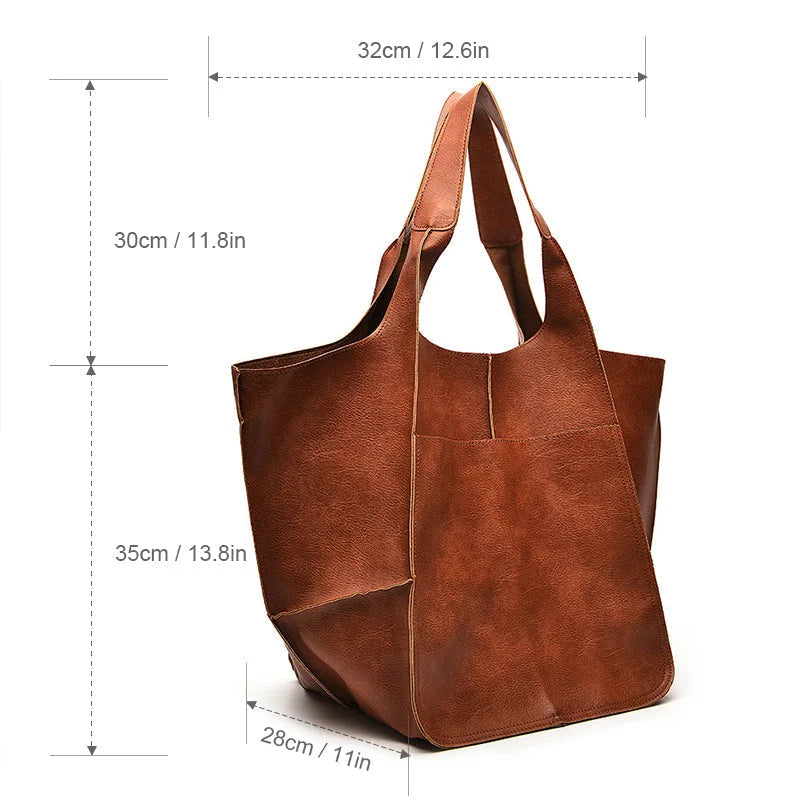 Chic faux leather shoulder bag for women; large capacity & easy-access exterior pockets.