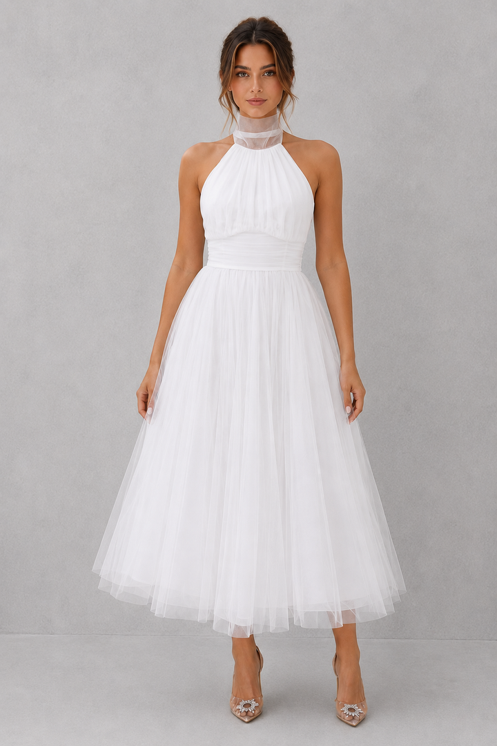 Sophisticated women's midi occasion wear dress, ideal for formal events, parties, and wedding guests.