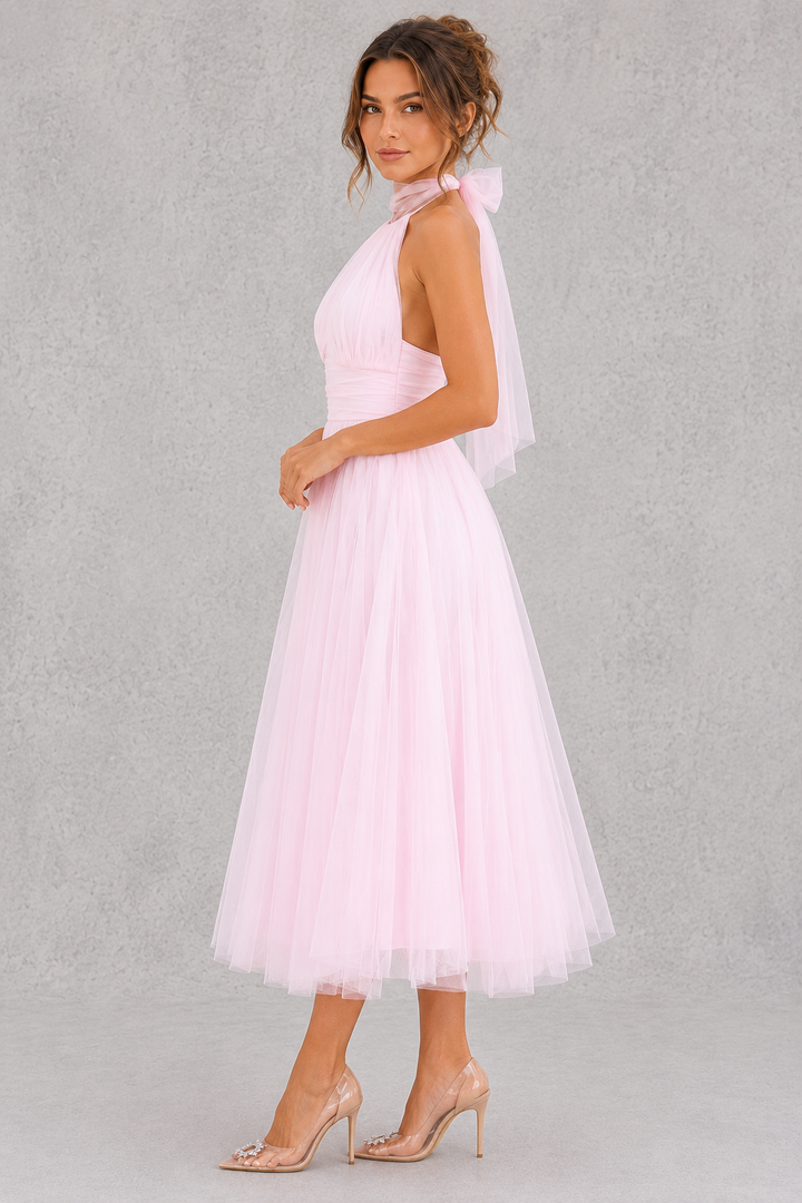 Elegant women's tulle midi dress for formal events, romantic occasions & evening wear.