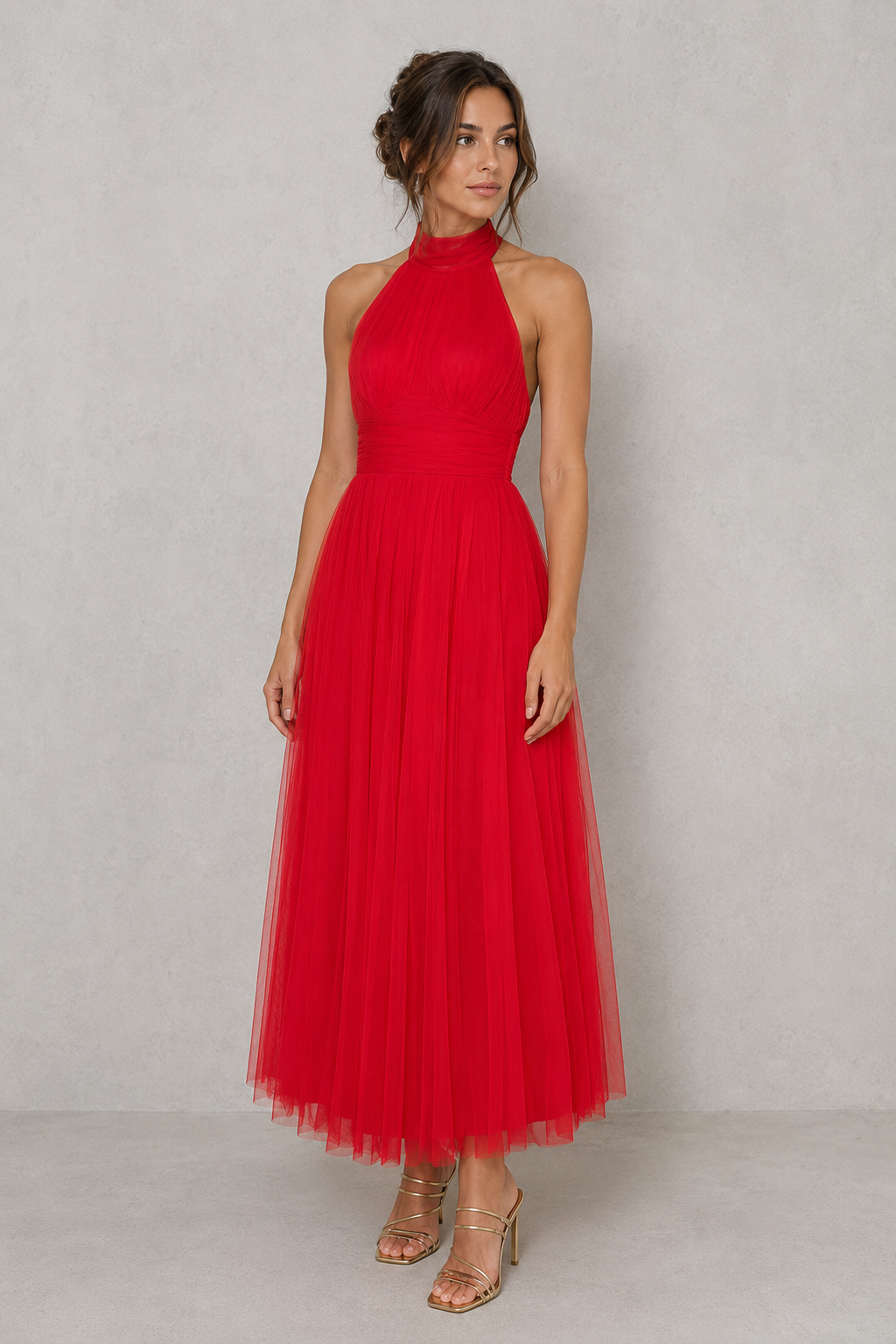 Chic women's party midi dress, suitable for special occasions, formal events, and evening wear.