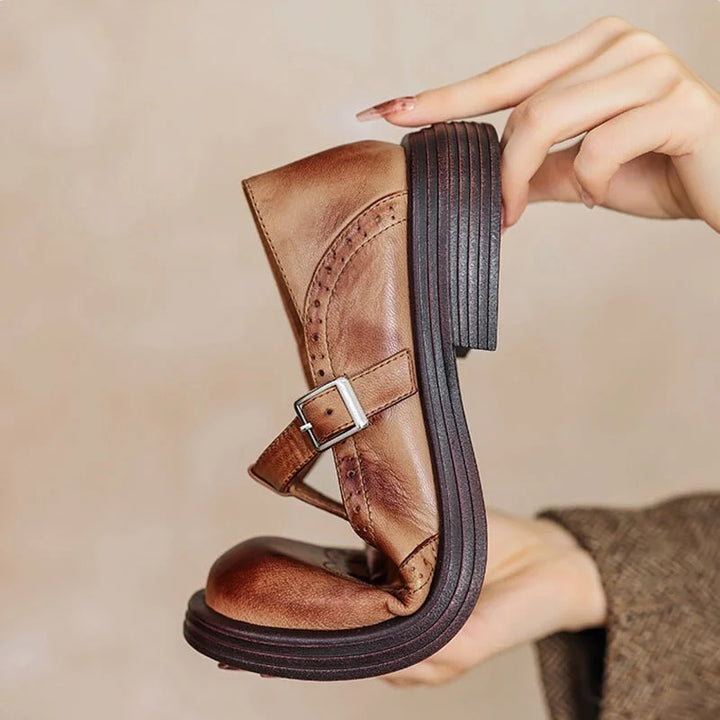 Women's dress sandals: elegant Mary Jane style with brogue accents, perfect for everyday or summer.