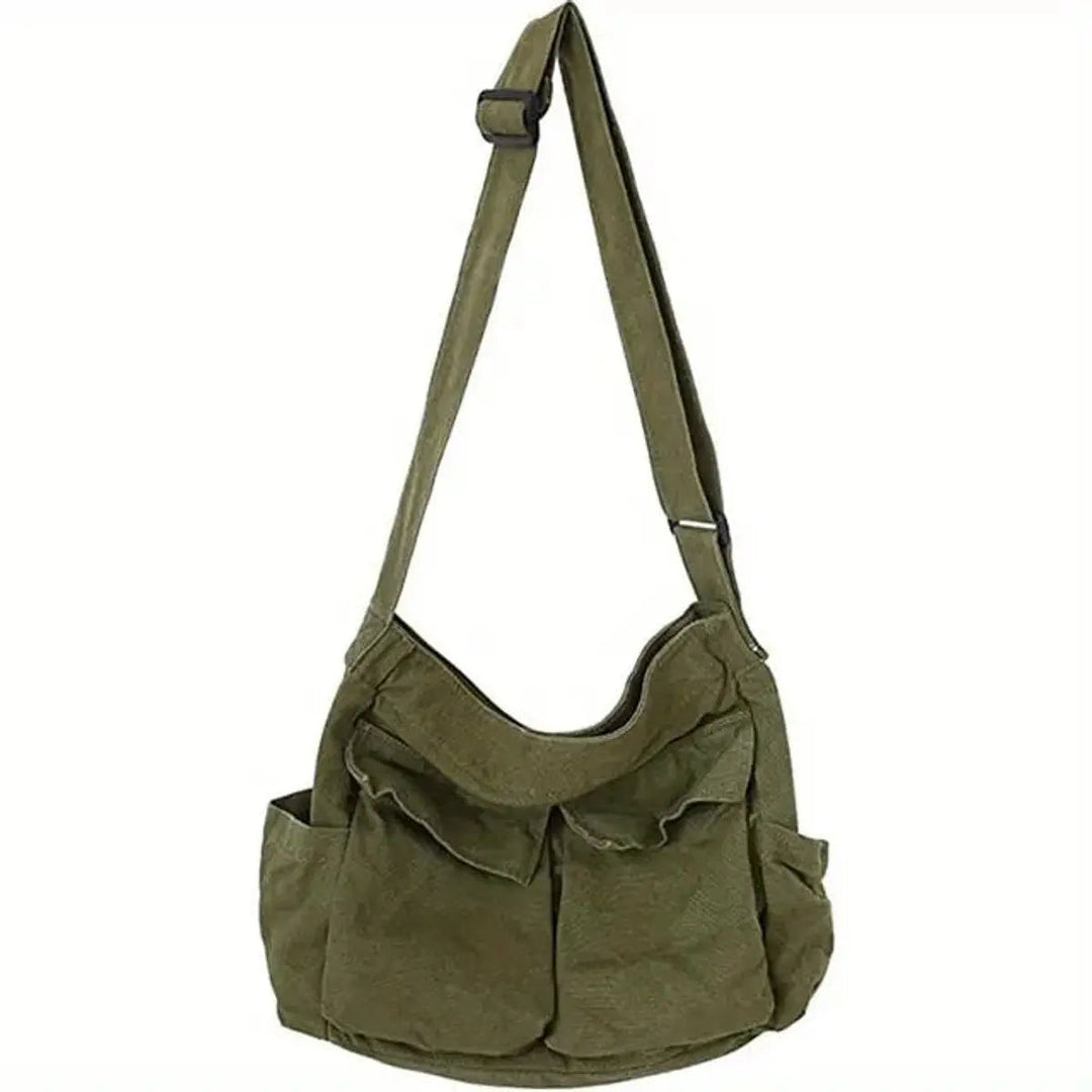 Women's vintage canvas shoulder bag with multi-pockets, perfect blend of style and utility.