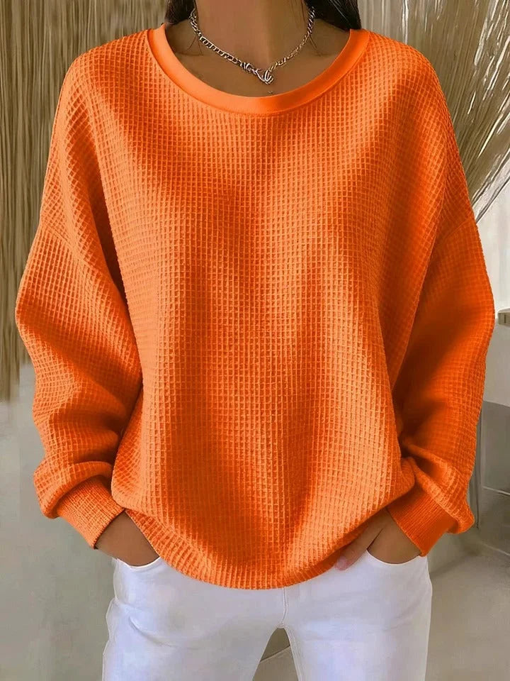 Everyday women's casual waffle knit sweater with a relaxed fit and long sleeves.