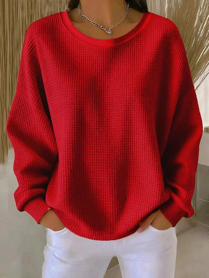 Comfortable women's casual waffle knit pullover sweater, perfect for everyday wear.