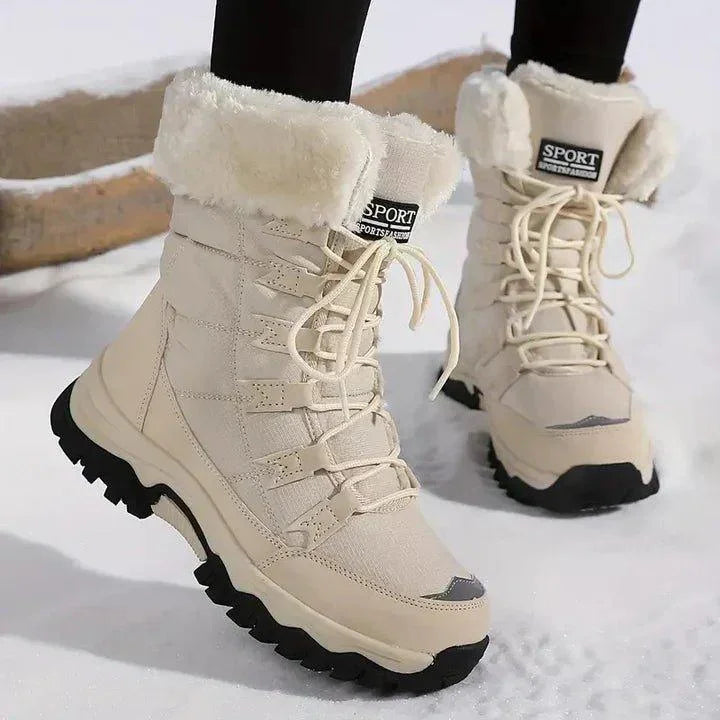 Women's warm waterproof winter boots with stylish quilted design, perfect for snow & cold weather.